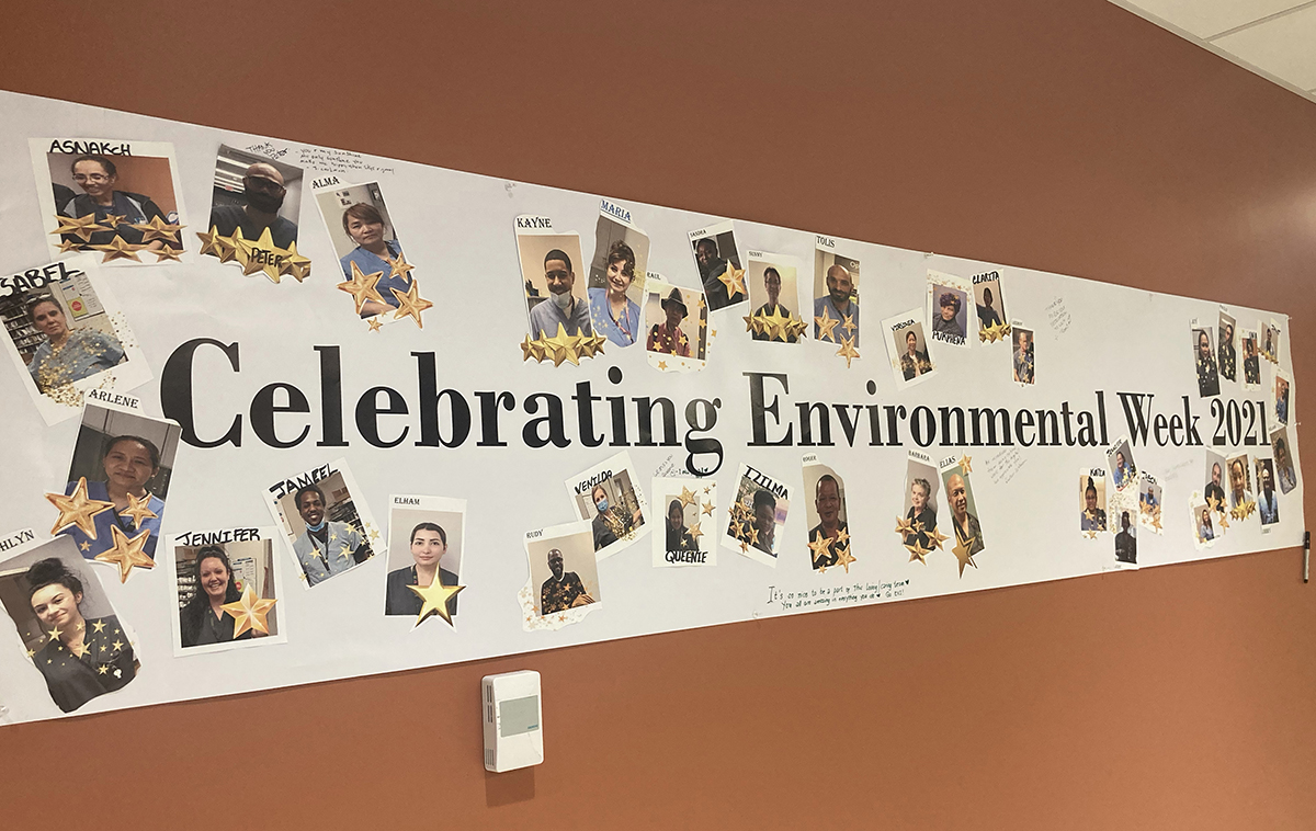 A banner with the words "Celebrating Environmental Week" with photos and messages